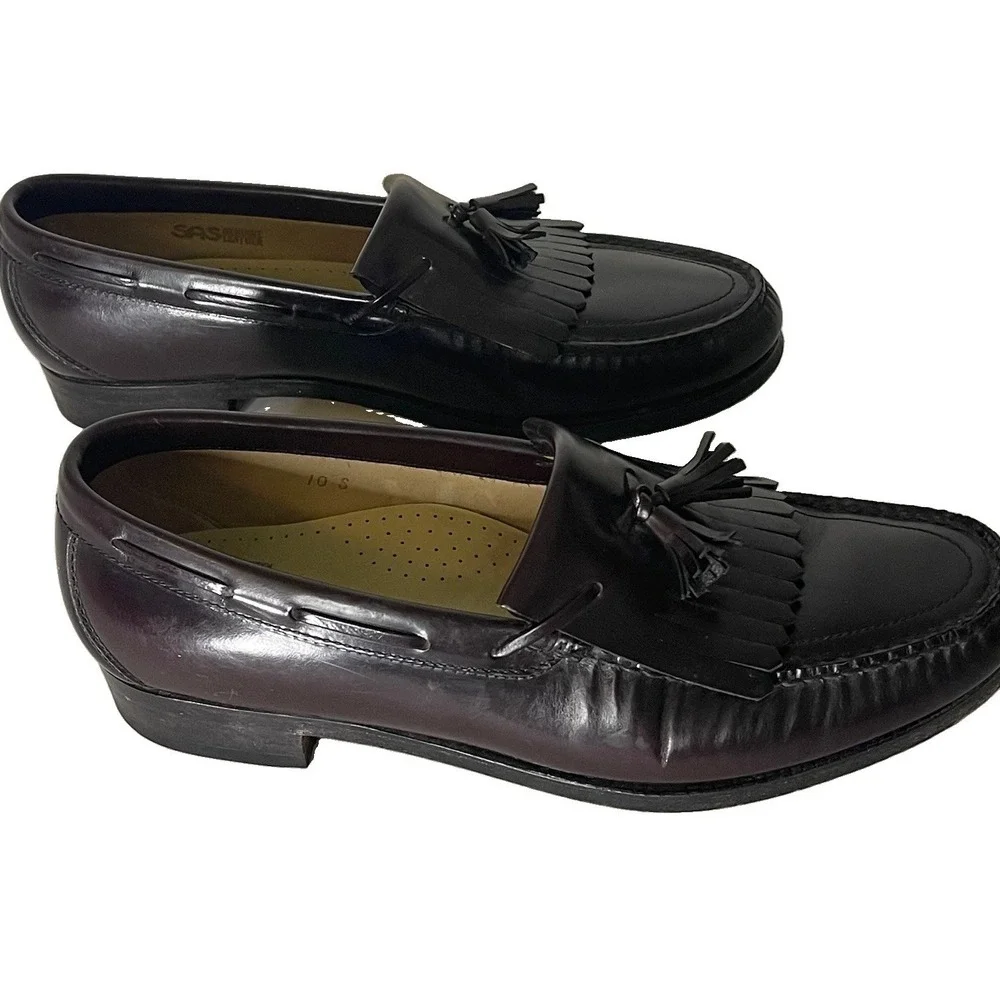 SAS Mens Hand Sewn Tassel Kiltie Loafers Cordovan Leather USA Made 10 Slim S